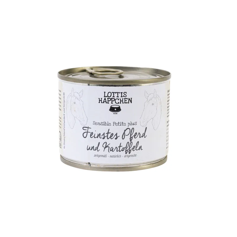 Sparpaket 24 x 200 g Lottis Häppchen Sensible Petite plus Feinstes Pferd mit Kartoffeln Hunde Nassfutter Sonderangebot